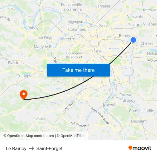 Le Raincy to Saint-Forget map