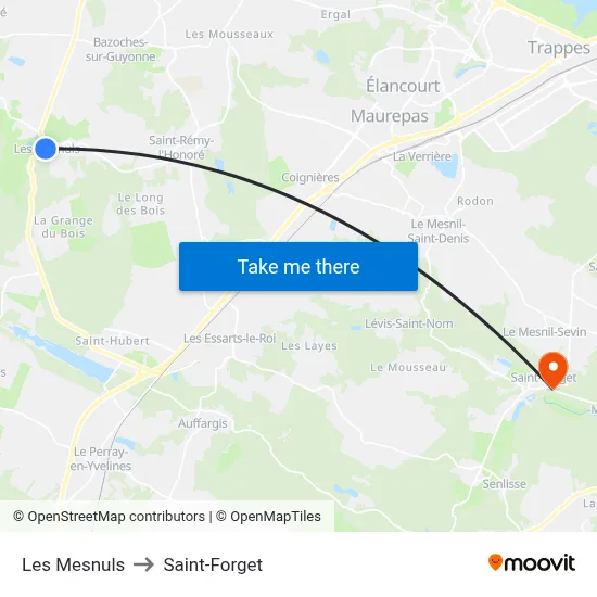 Les Mesnuls to Saint-Forget map