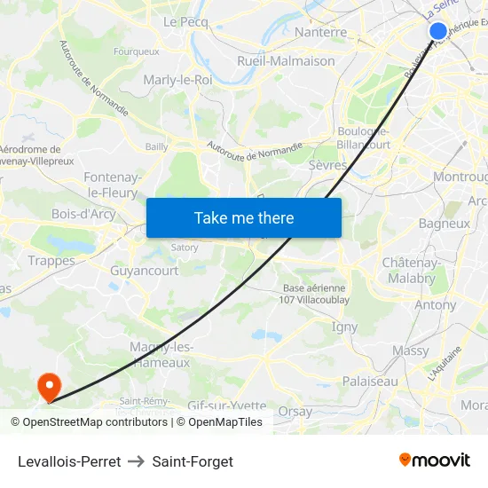 Levallois-Perret to Saint-Forget map