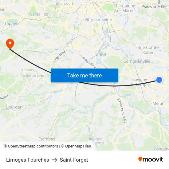 Limoges-Fourches to Saint-Forget map