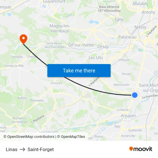 Linas to Saint-Forget map