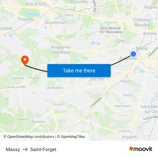 Massy to Saint-Forget map