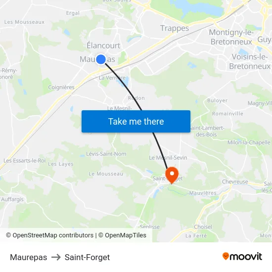 Maurepas to Saint-Forget map