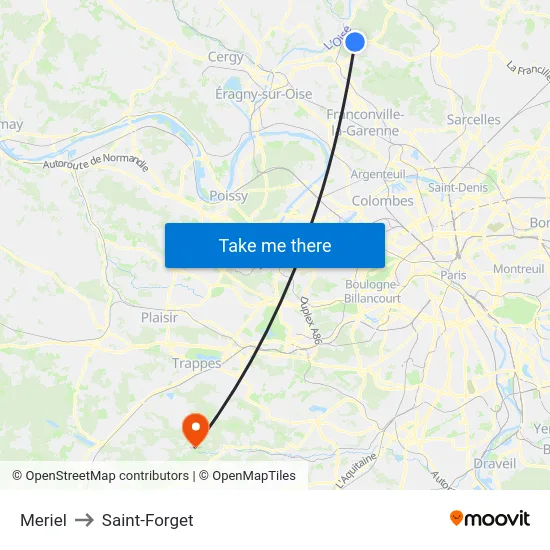 Meriel to Saint-Forget map