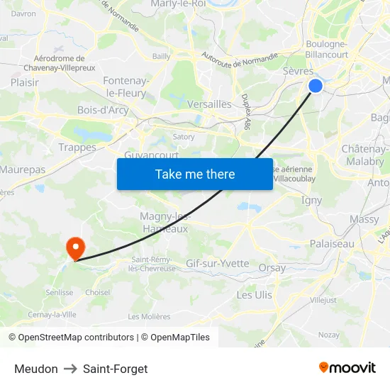 Meudon to Saint-Forget map