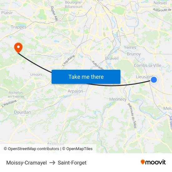 Moissy-Cramayel to Saint-Forget map