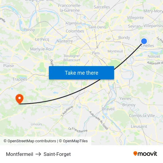 Montfermeil to Saint-Forget map