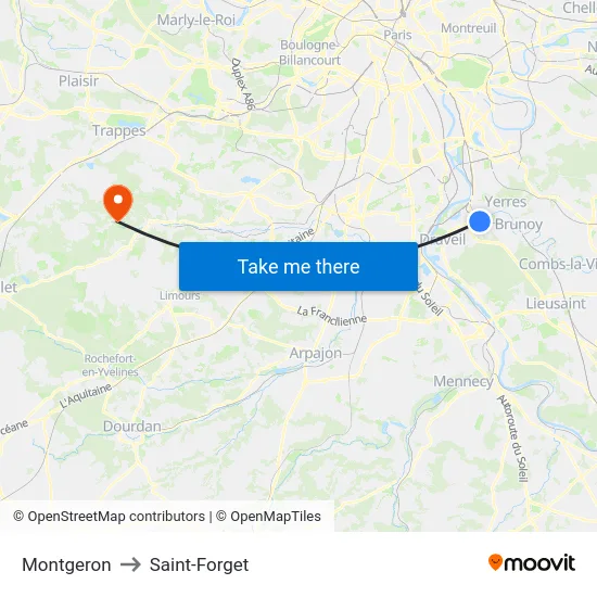 Montgeron to Saint-Forget map