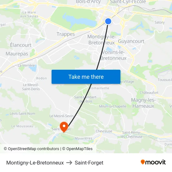 Montigny-Le-Bretonneux to Saint-Forget map