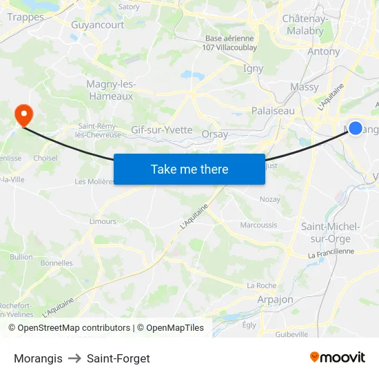 Morangis to Saint-Forget map