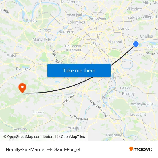 Neuilly-Sur-Marne to Saint-Forget map