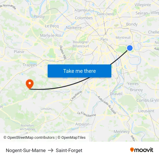 Nogent-Sur-Marne to Saint-Forget map