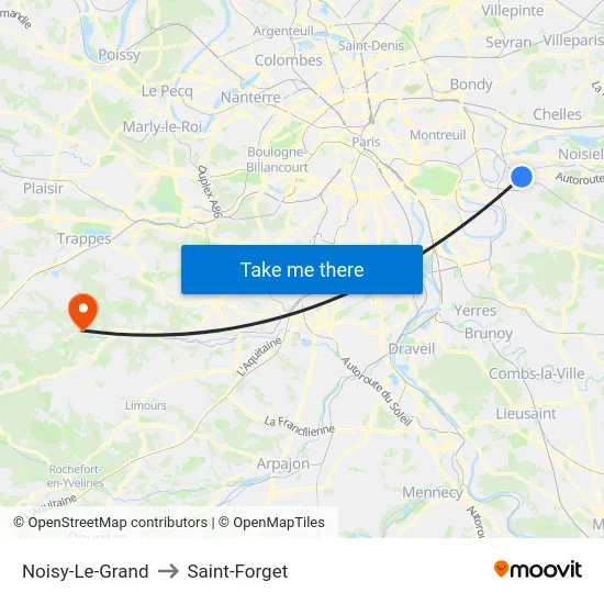 Noisy-Le-Grand to Saint-Forget map