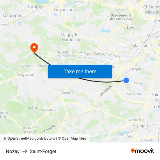 Nozay to Saint-Forget map