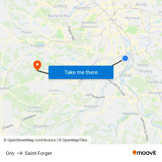 Orly to Saint-Forget map
