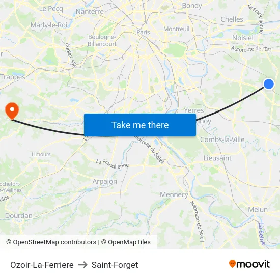 Ozoir-La-Ferriere to Saint-Forget map