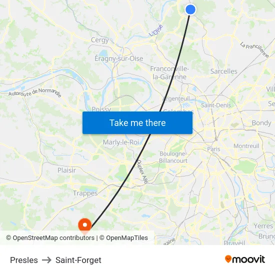 Presles to Saint-Forget map