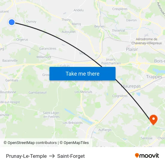 Prunay-Le-Temple to Saint-Forget map