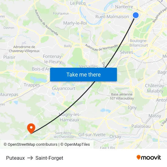 Puteaux to Saint-Forget map