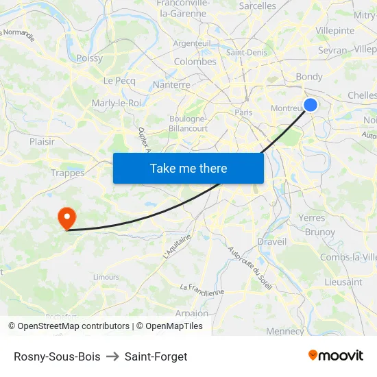 Rosny-Sous-Bois to Saint-Forget map