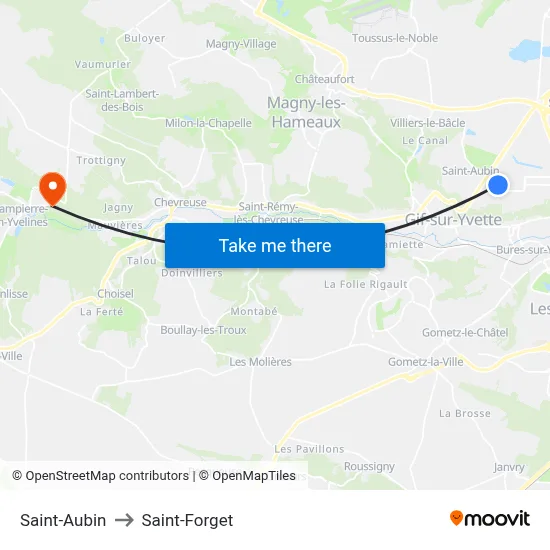 Saint-Aubin to Saint-Forget map