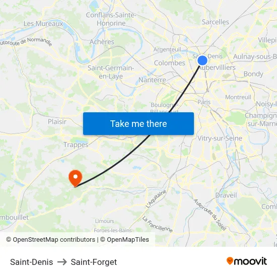 Saint-Denis to Saint-Forget map
