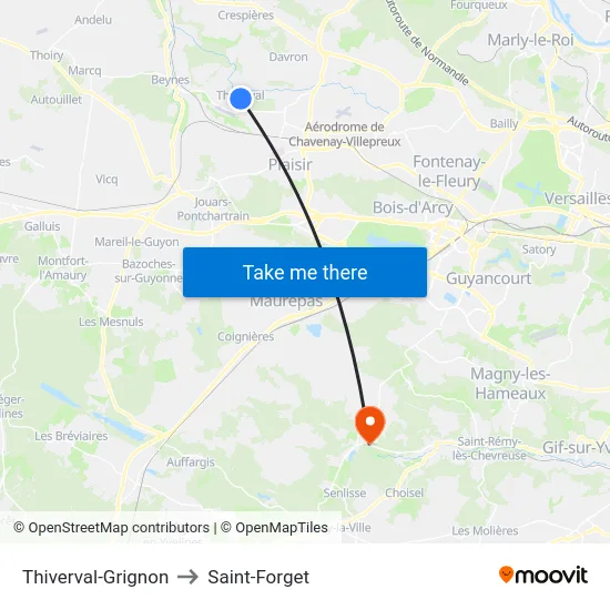 Thiverval-Grignon to Saint-Forget map