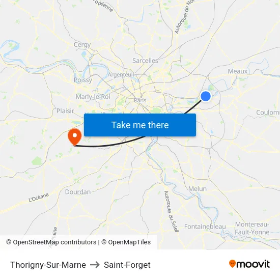 Thorigny-Sur-Marne to Saint-Forget map