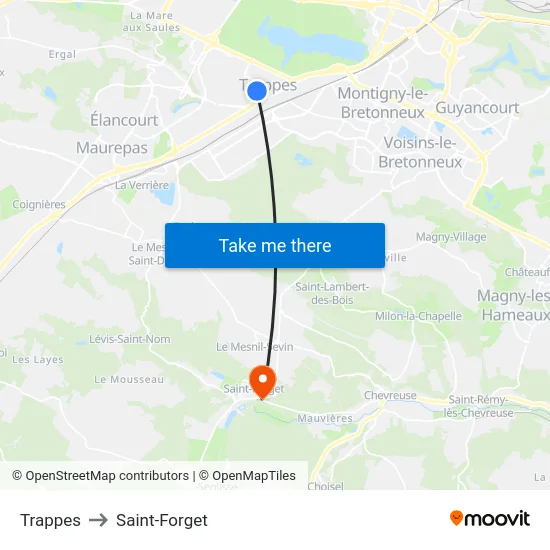 Trappes to Saint-Forget map