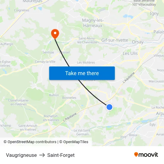 Vaugrigneuse to Saint-Forget map