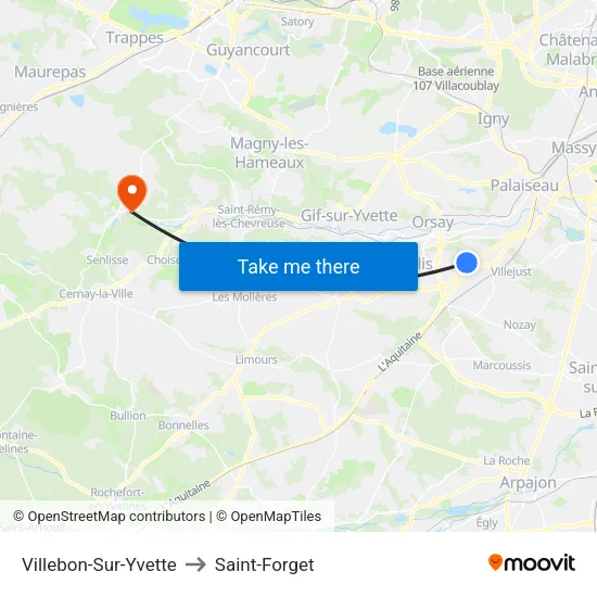 Villebon-Sur-Yvette to Saint-Forget map
