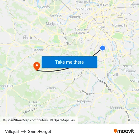 Villejuif to Saint-Forget map