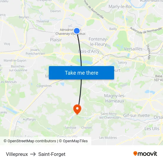 Villepreux to Saint-Forget map