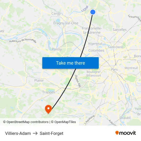 Villiers-Adam to Saint-Forget map