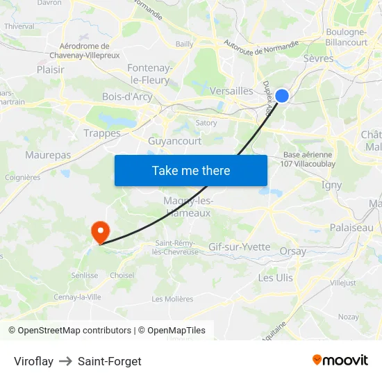 Viroflay to Saint-Forget map