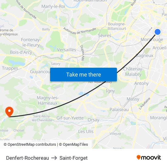 Denfert-Rochereau to Saint-Forget map