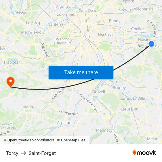 Torcy to Saint-Forget map