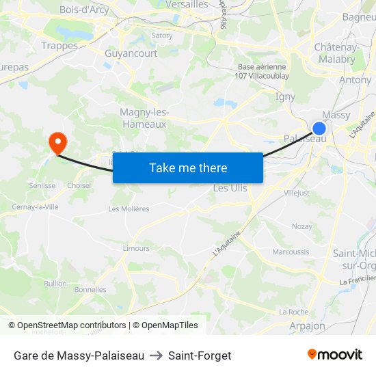 Gare de Massy-Palaiseau to Saint-Forget map