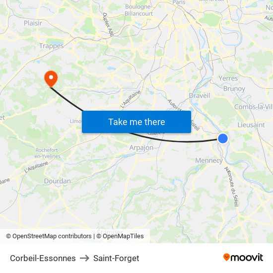 Corbeil-Essonnes to Saint-Forget map