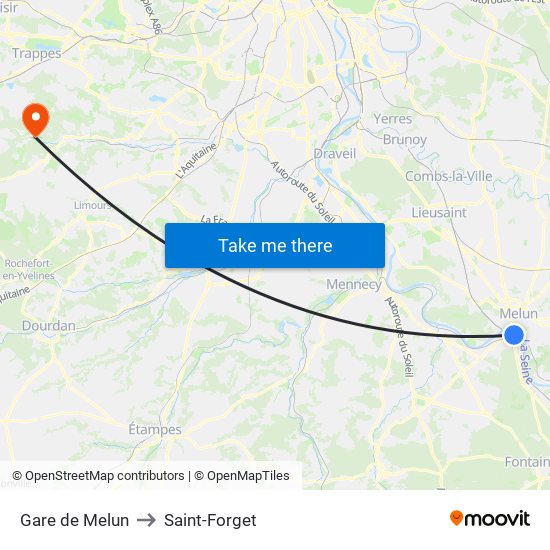 Gare de Melun to Saint-Forget map