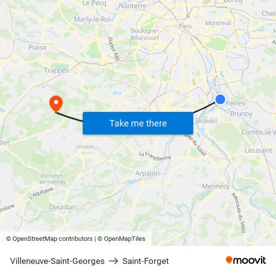 Villeneuve-Saint-Georges to Saint-Forget map