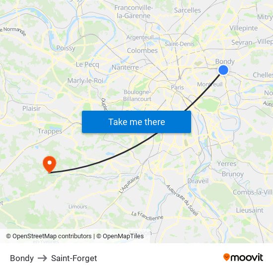 Bondy to Saint-Forget map