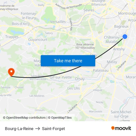 Bourg-La-Reine to Saint-Forget map