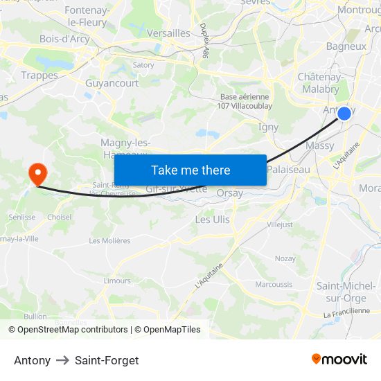 Antony to Saint-Forget map