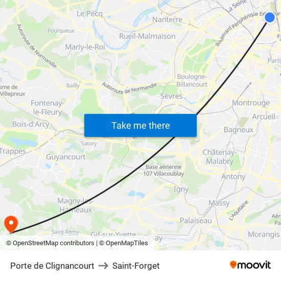Porte de Clignancourt to Saint-Forget map
