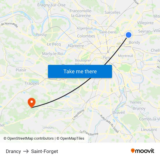 Drancy to Saint-Forget map