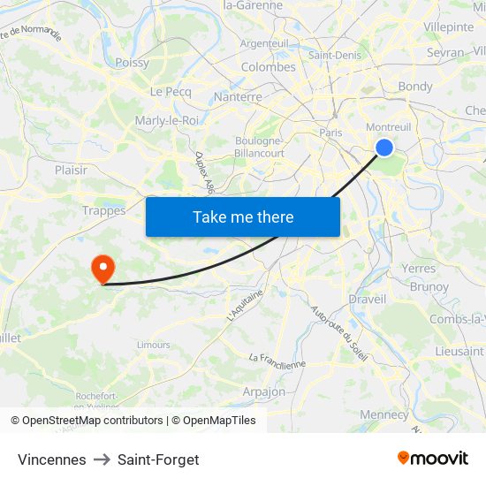 Vincennes to Saint-Forget map