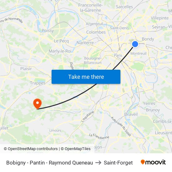 Bobigny - Pantin - Raymond Queneau to Saint-Forget map