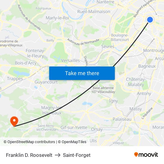 Franklin D. Roosevelt to Saint-Forget map