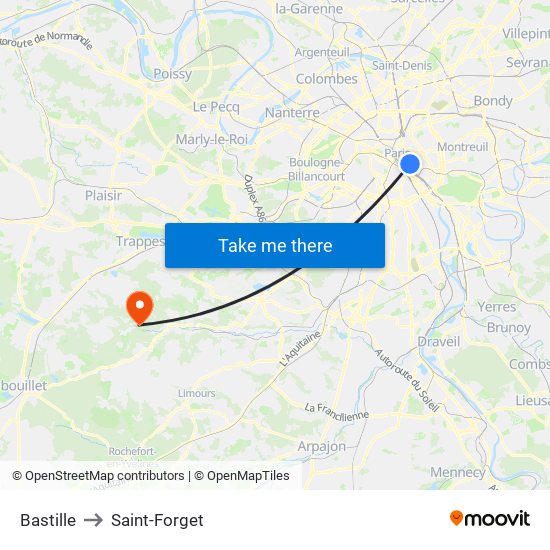 Bastille to Saint-Forget map